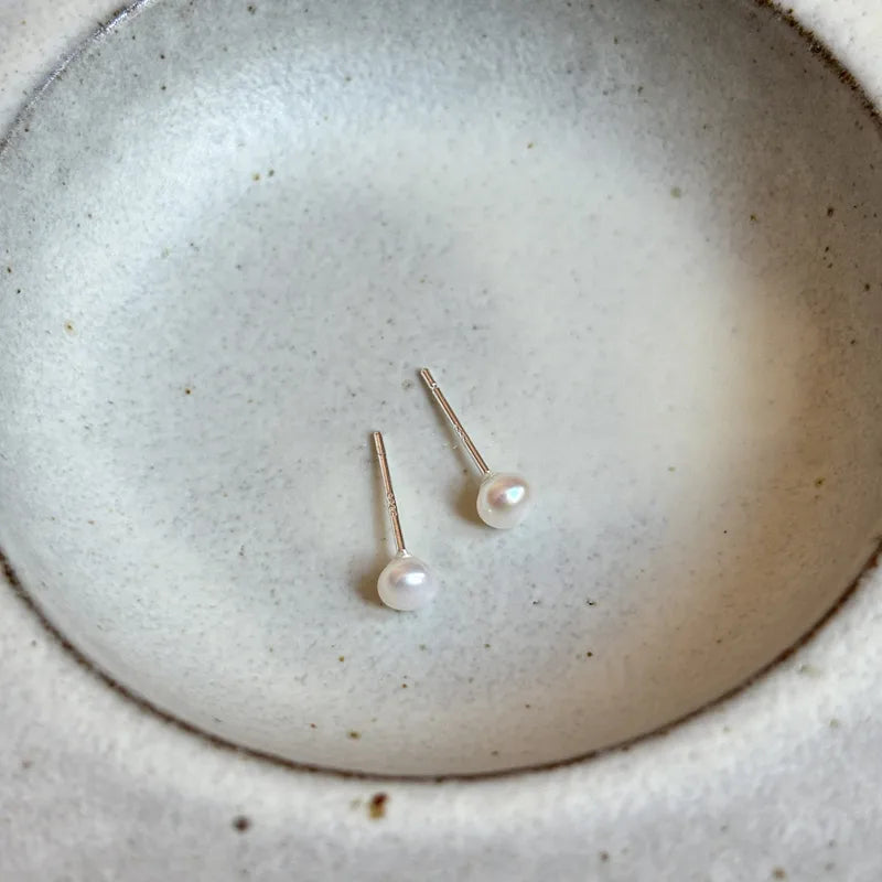 Freshwater Pearl Sterling Silver Geometric Ear Studs