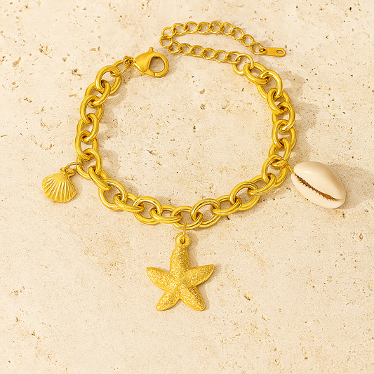 Vacation Classic Style Starfish Shell 18K Gold Plated Bracelet