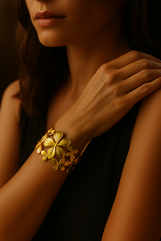 Oversized Flower Anti Tarnish 18K Gold Plated Cuff Bracelet