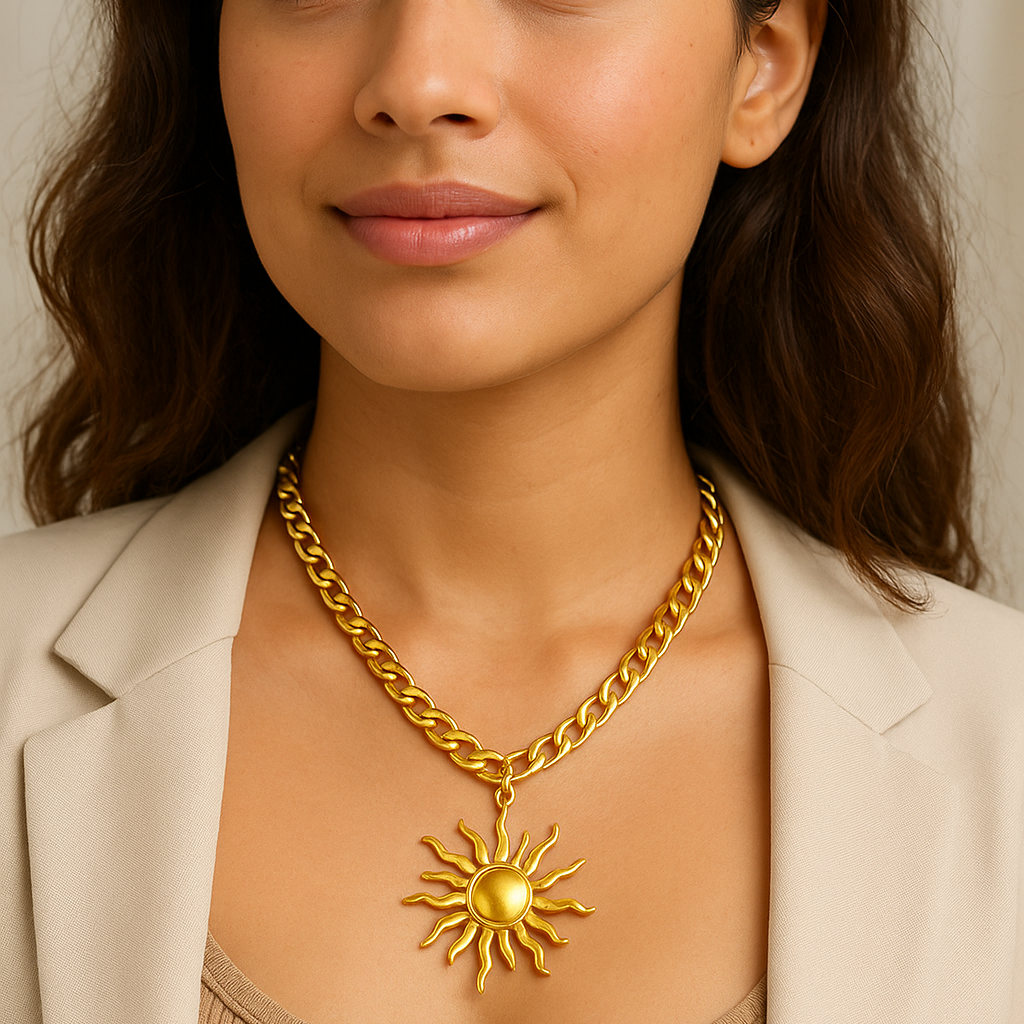 Elegant Sunflower Pendant Necklace – 18K Gold Plated, 304 Stainless Steel, Anti-Tarnish Jewelry