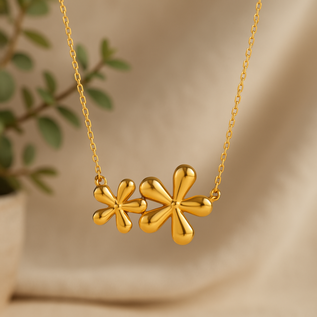 Elegant Gold Plated Flower Necklace | Ion Plated Stainless Steel