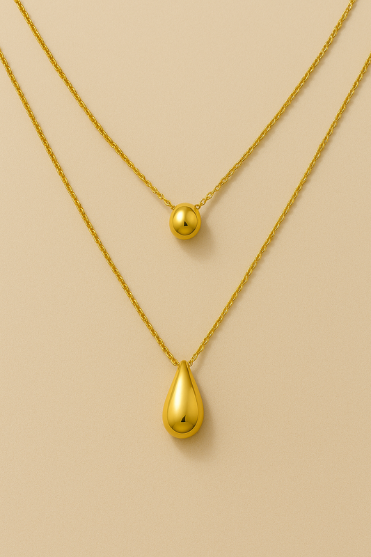 Classic Style Water Droplets 18KT Gold Plated Double Layer Necklaces