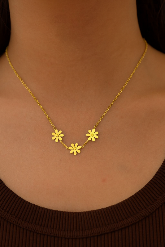 Small flower Shape 18KT Gold Plating Cable Chain Pendant Necklace