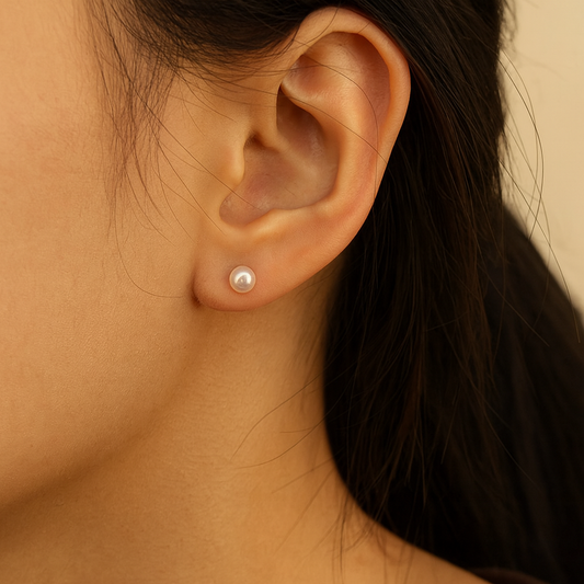 Freshwater Pearl Sterling Silver Geometric Ear Studs