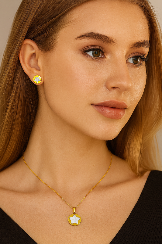 Five-pointed Star 18Kt Gold Plate Earrings Necklace Set