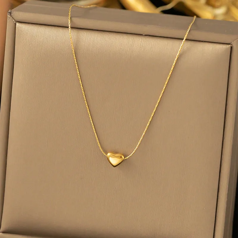French Style Heart Shape18K Gold Plated Chain Necklace