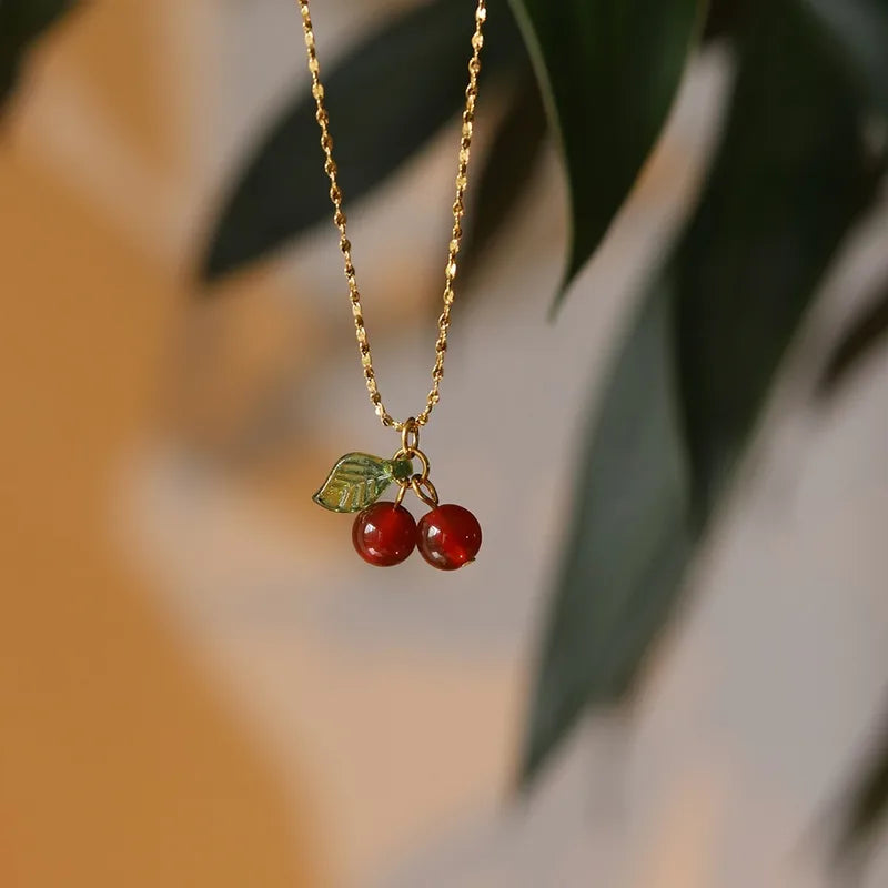 Retro Cherry 18K Gold Plated Necklace