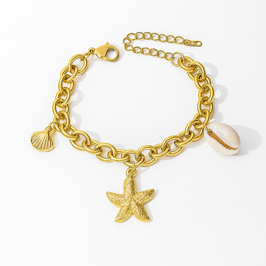 Vacation Classic Style Starfish Shell 18K Gold Plated Bracelet
