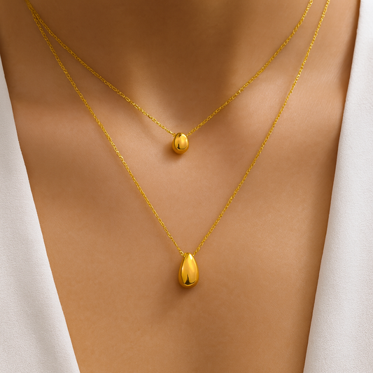 Classic Style Water Droplets 18KT Gold Plated Double Layer Necklaces