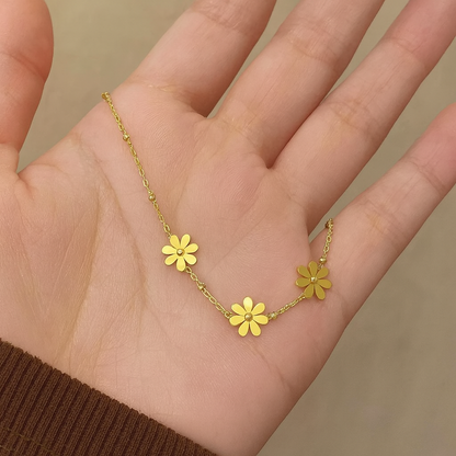 Small flower Shape 18KT Gold Plating Cable Chain Pendant Necklace