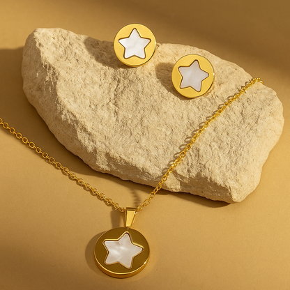 Five-pointed Star 18Kt Gold Plate Earrings Necklace Set