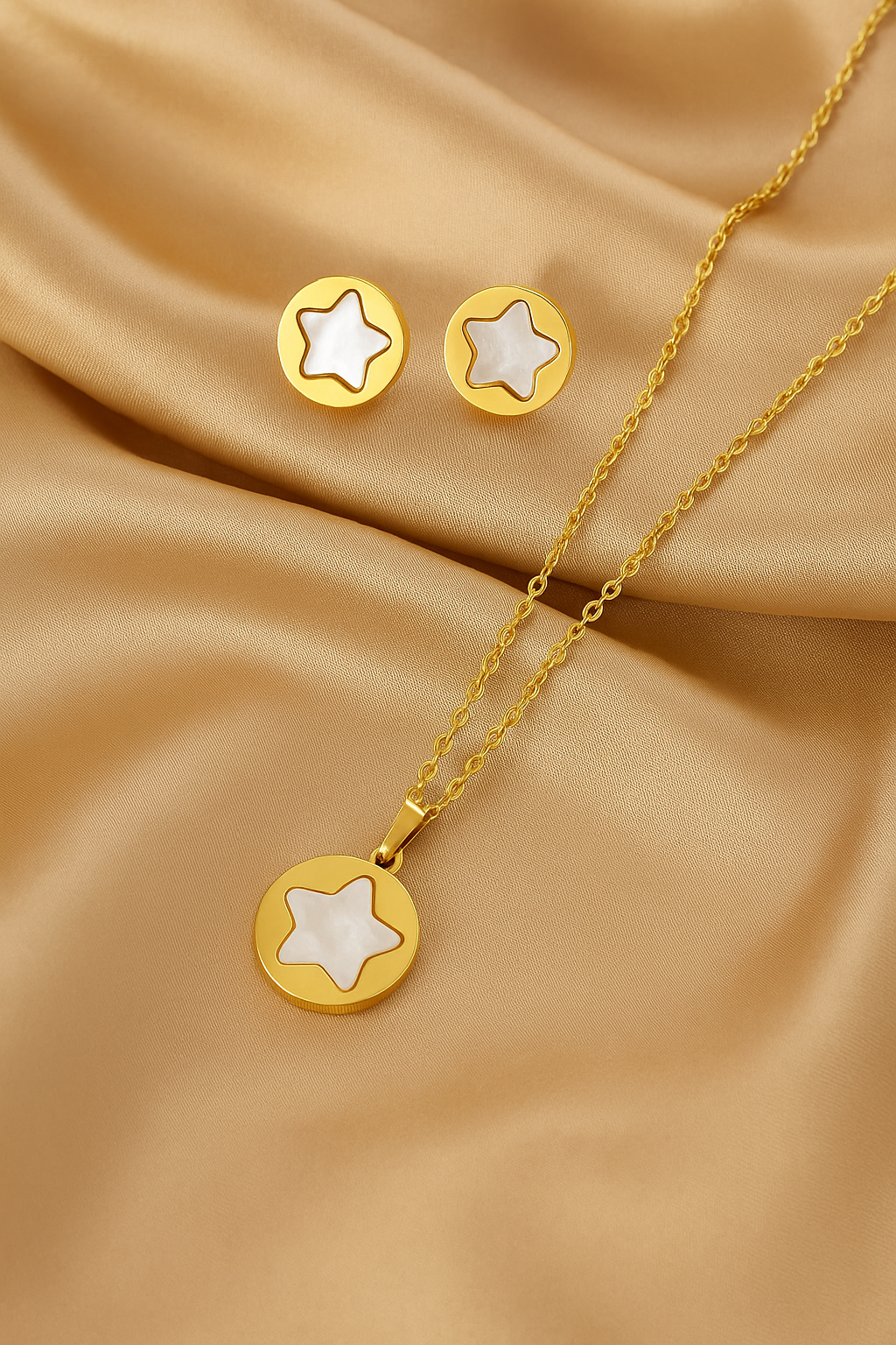 Five-pointed Star 18Kt Gold Plate Earrings Necklace Set
