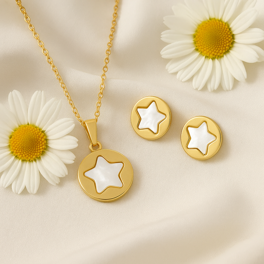 Five-pointed Star 18Kt Gold Plate Earrings Necklace Set