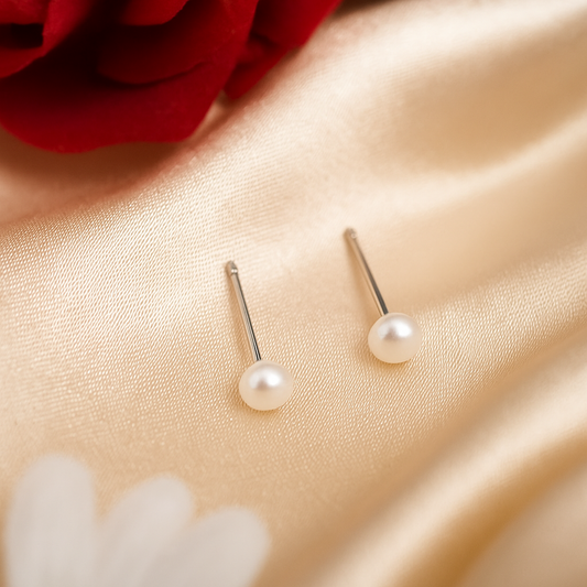 Freshwater Pearl Sterling Silver Geometric Ear Studs