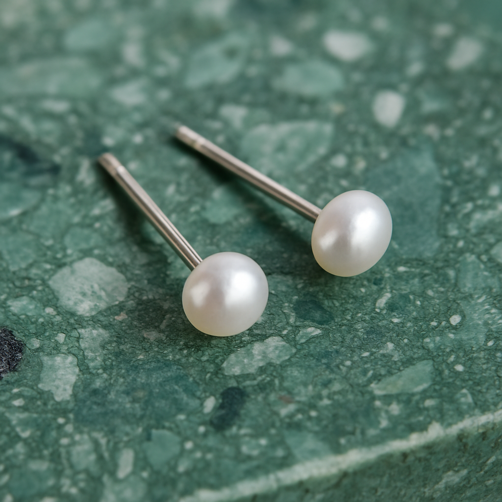 Freshwater Pearl Sterling Silver Geometric Ear Studs