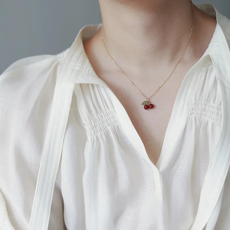 Retro Cherry 18K Gold Plated Necklace