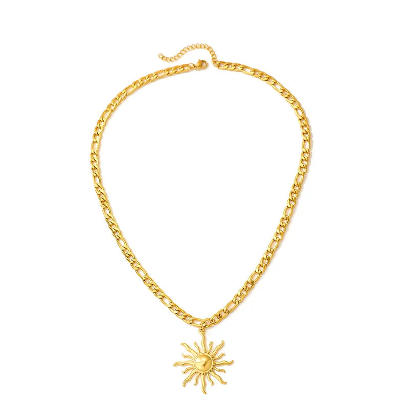 Elegant Sunflower Pendant Necklace – 18K Gold Plated, 304 Stainless Steel, Anti-Tarnish Jewelry