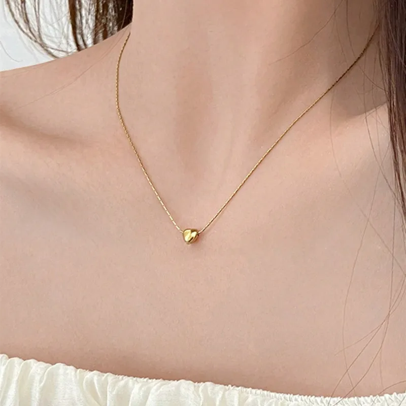 French Style Heart Shape18K Gold Plated Chain Necklace